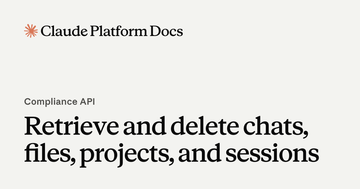 Claude Platform documentation cover card for retrieving chats, files, projects, and sessions