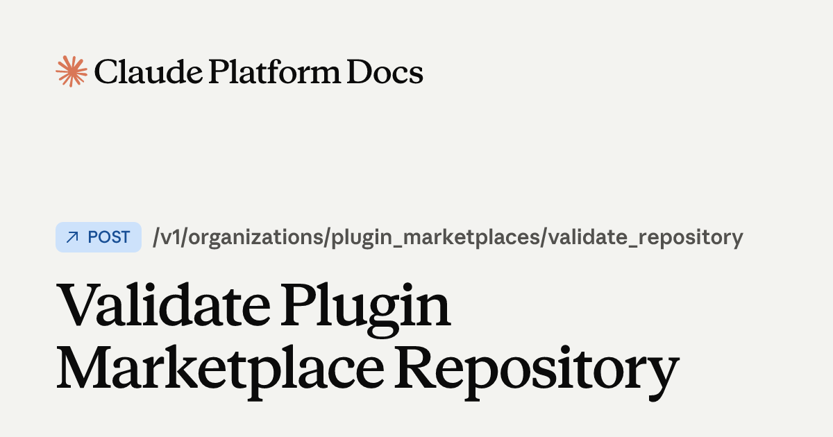 Validate Plugin Marketplace Repository - Claude API Reference